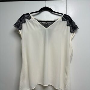 Banana Republic Cream Top with Black Lace Accents